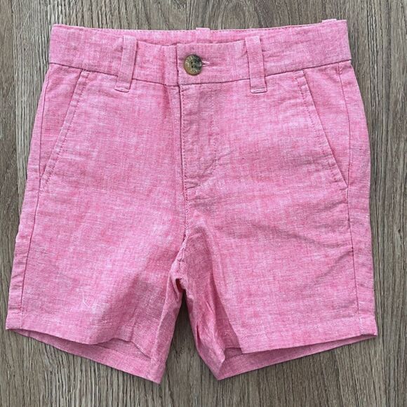 Janie and Jack Boys 4T Linen-Cotton‎ Pink Chino Shorts Adjustable Waist-NEW - Picture 1 of 9